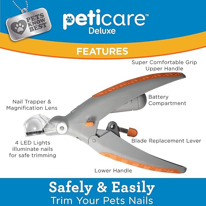 Allstar Innovations PetiCare LED Light Pet Nail Clipper- Great For Trimming Cats & Dogs Nails & Claws, 5X Magnification That Doubles As A Nail Trapper, Quick-Clip, Steel Blades