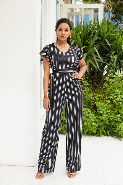 Two-color Fashion Women's Clothing With Black And White Stripe Printing