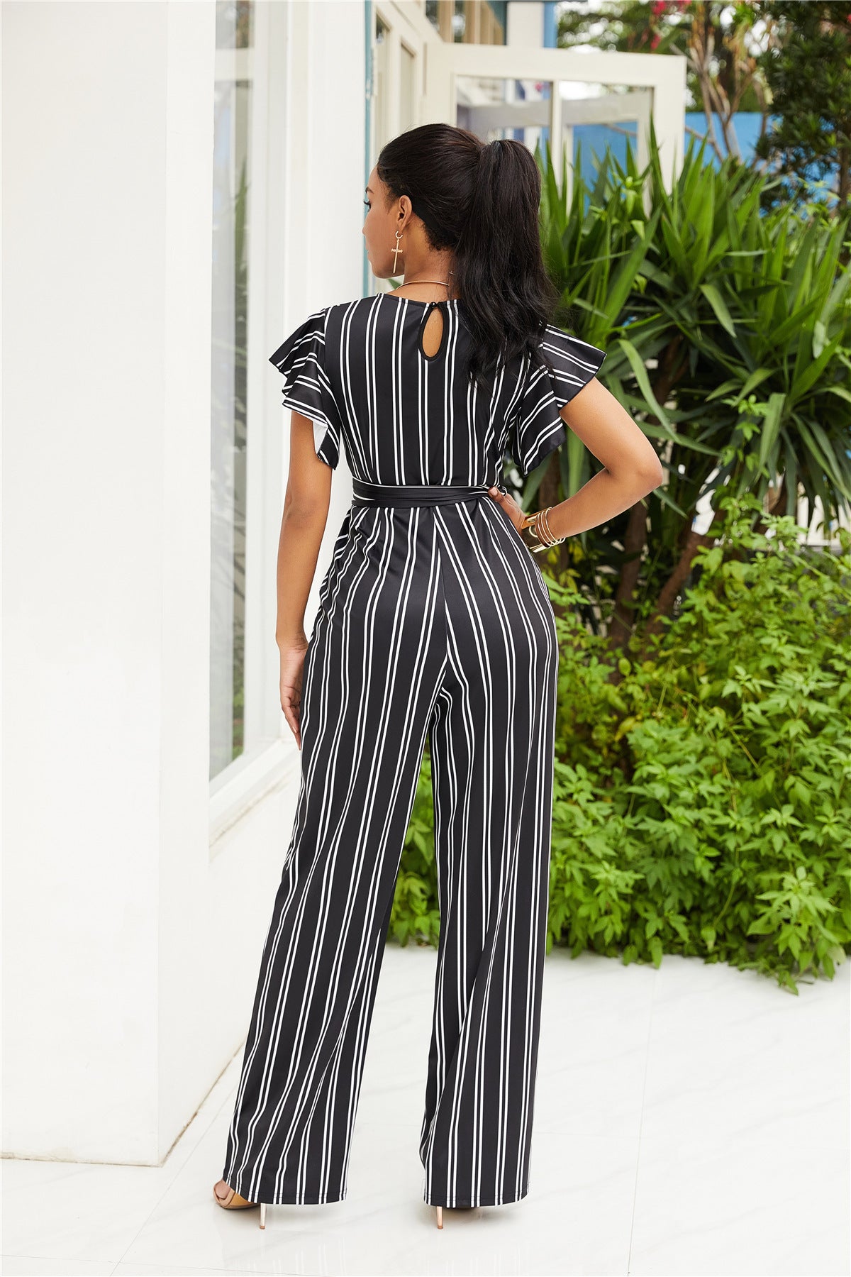 Two-color Fashion Women's Clothing With Black And White Stripe Printing