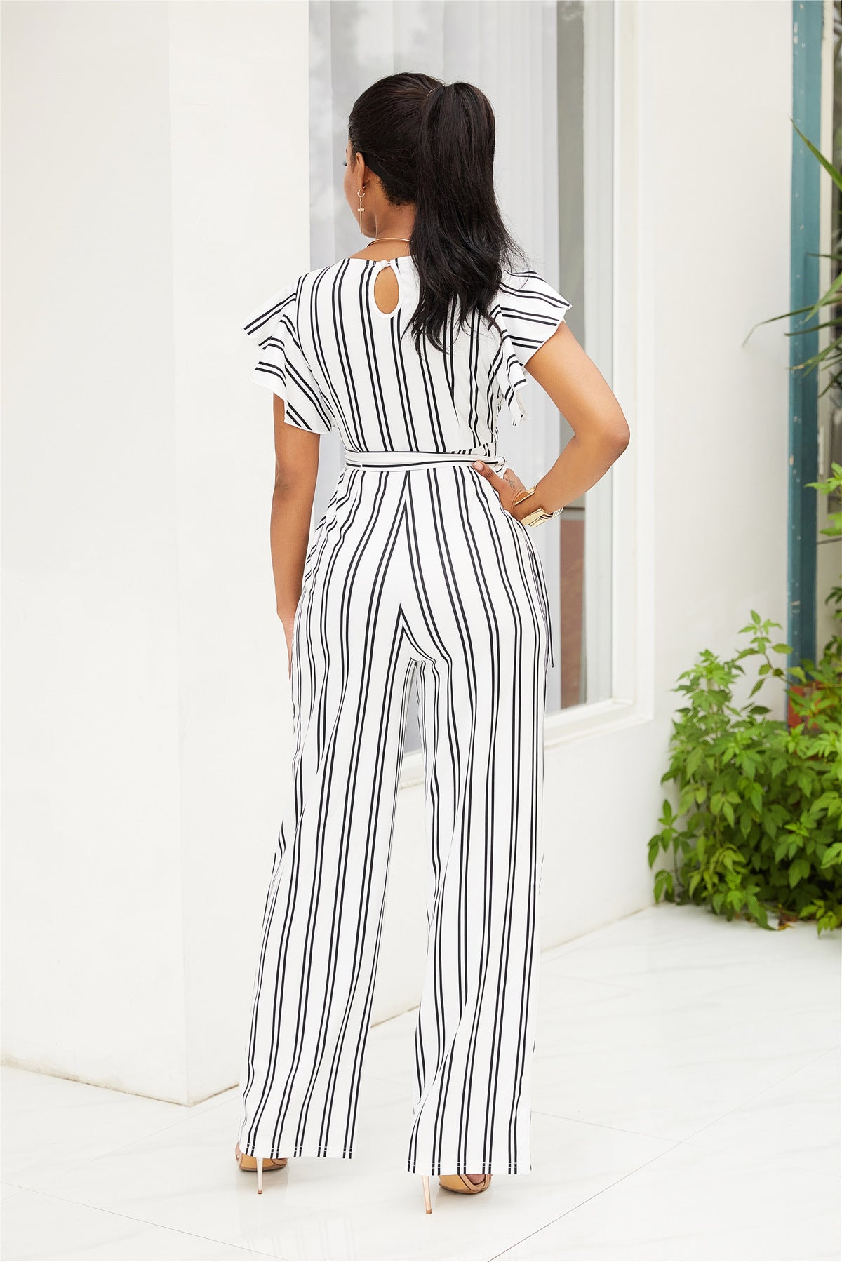 Two-color Fashion Women's Clothing With Black And White Stripe Printing