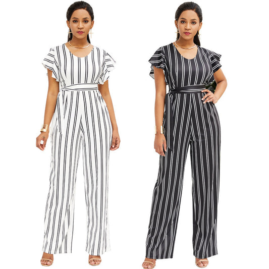 Two-color Fashion Women's Clothing With Black And White Stripe Printing