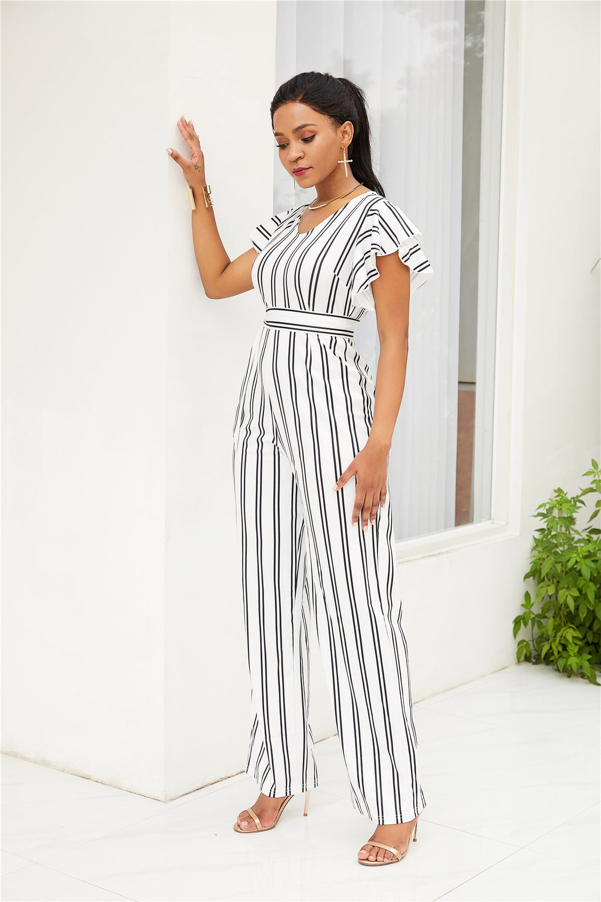 Two-color Fashion Women's Clothing With Black And White Stripe Printing