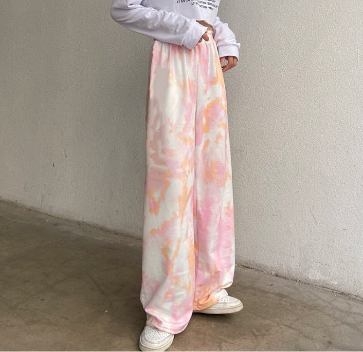 Tie Dye Wide Leg Pants New Women's Nine-quarter Pants