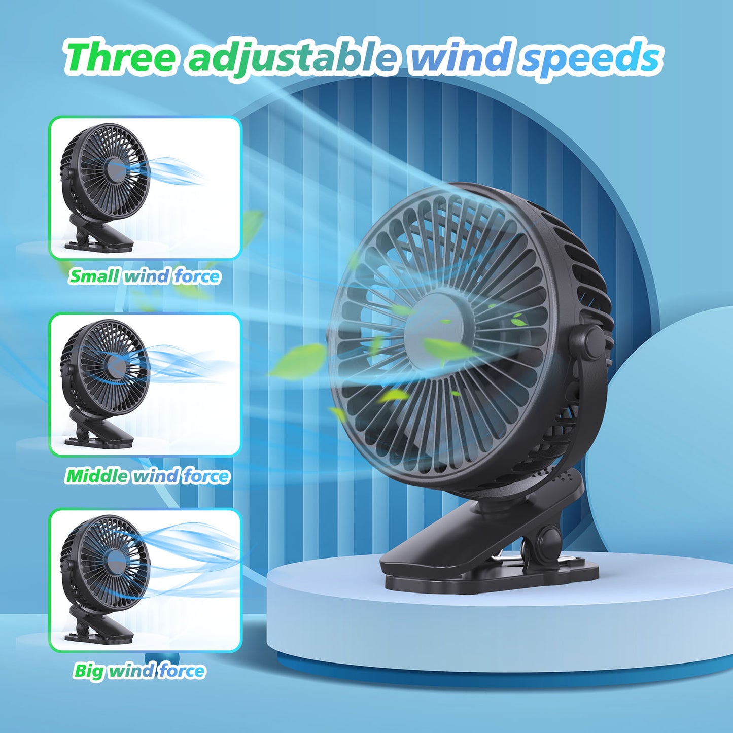 Portable Clip on Fan Battery Operated | Small Powerful USB Desk Fan | 3 Speed Quiet Rechargeable Mini Table Fan