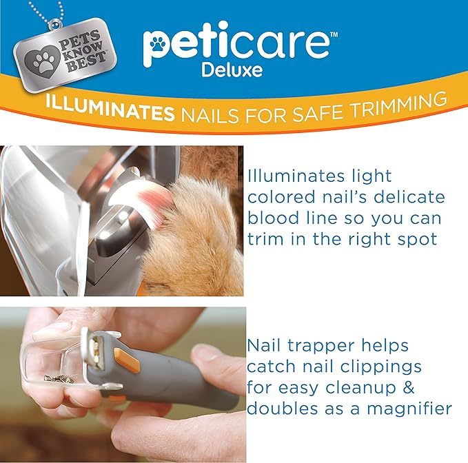 Allstar Innovations PetiCare LED Light Pet Nail Clipper- Great For Trimming Cats & Dogs Nails & Claws, 5X Magnification That Doubles As A Nail Trapper, Quick-Clip, Steel Blades