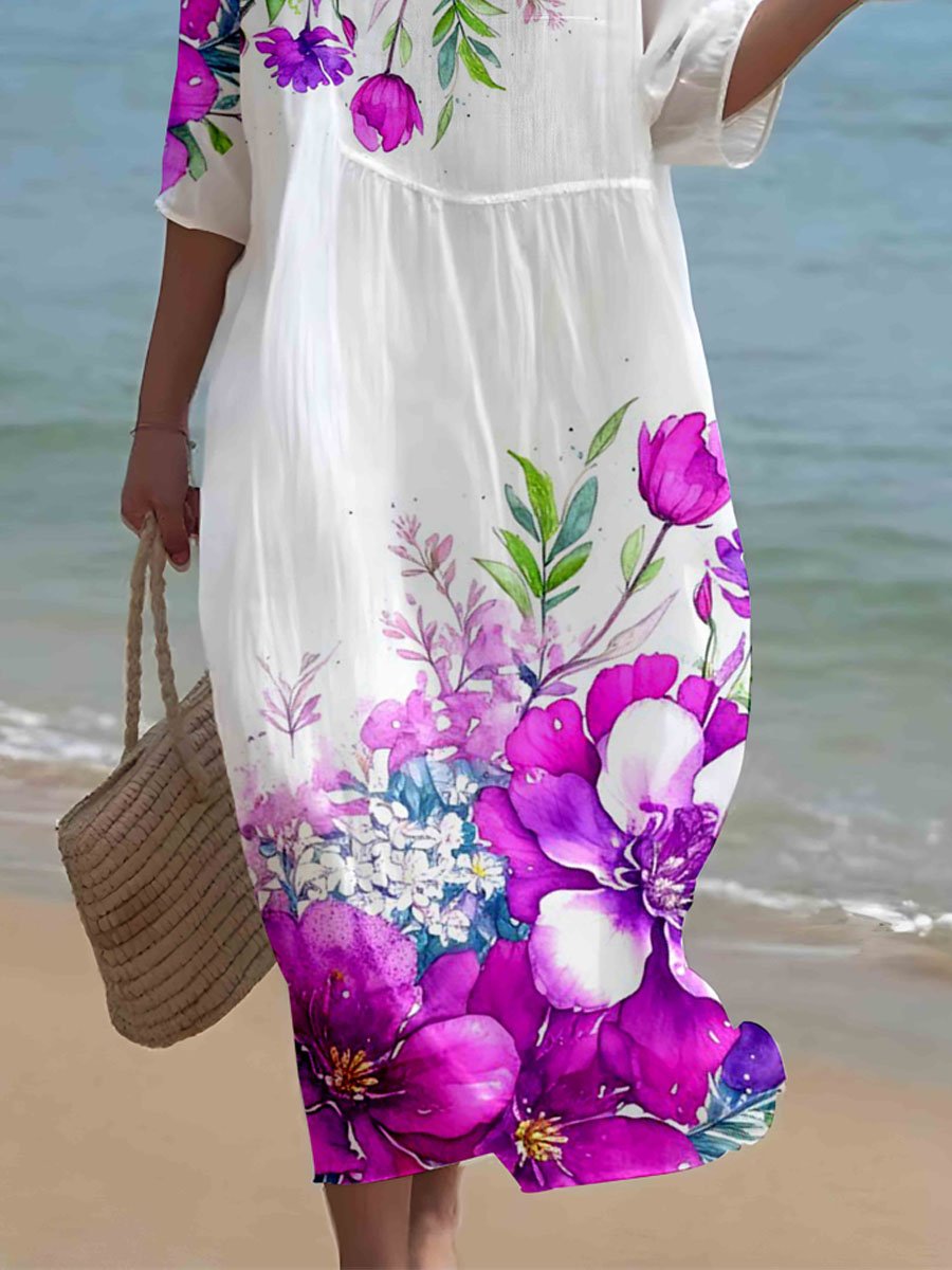 Women's Floral Art Printed Leisure Vacation Dress