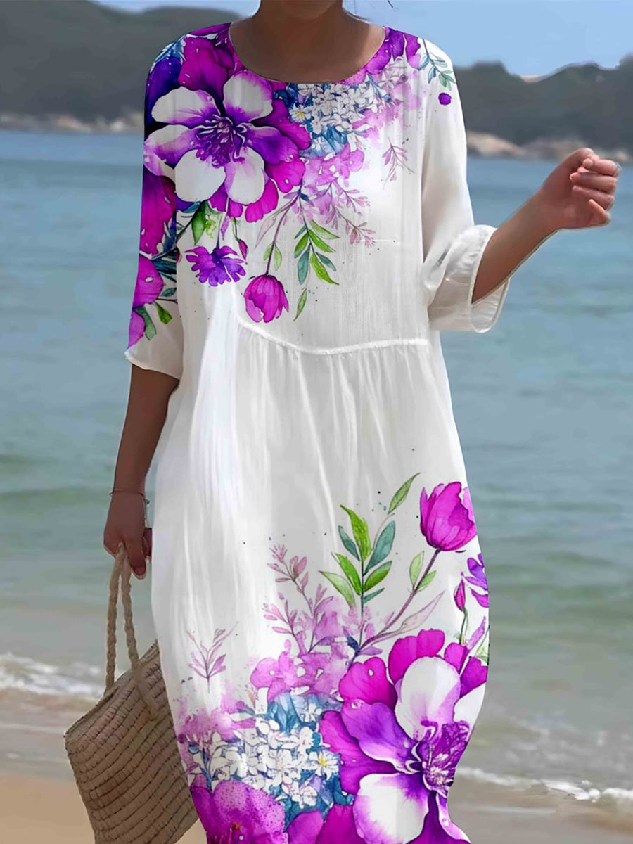 Women's Floral Art Printed Leisure Vacation Dress