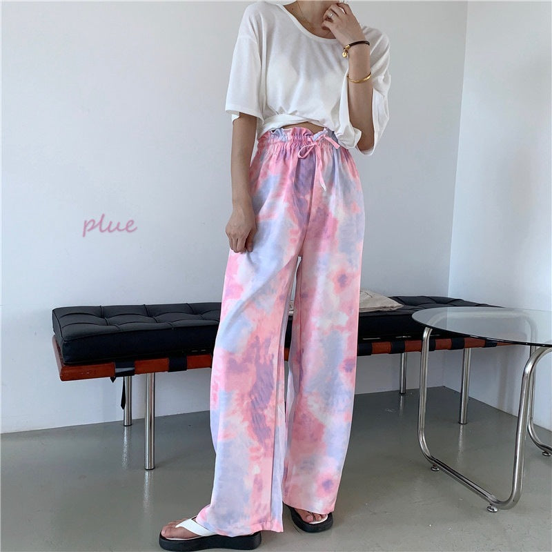 Tie Dye Wide Leg Pants New Women's Nine-quarter Pants