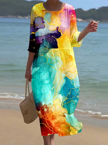 Women's Floral Art Printed Leisure Vacation Dress