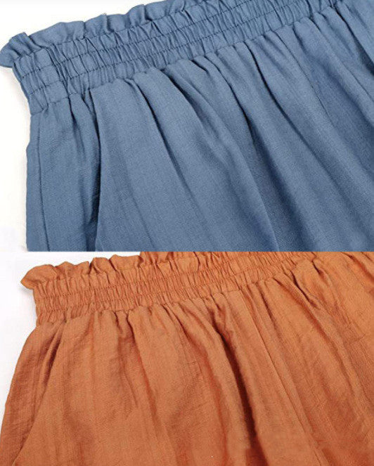 Ladies Casual Loose Solid Color Patchwork Elastic Waist Shorts