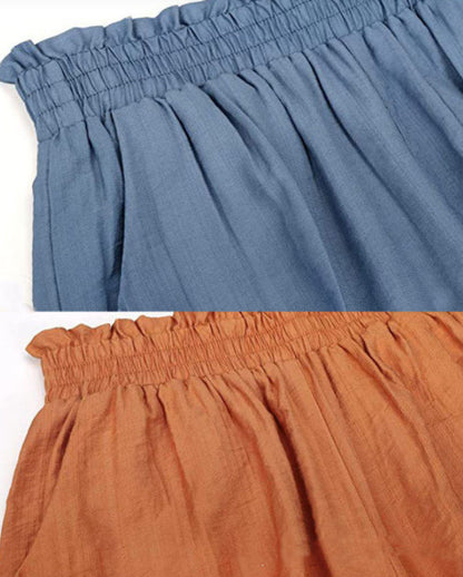 Ladies Casual Loose Solid Color Patchwork Elastic Waist Shorts