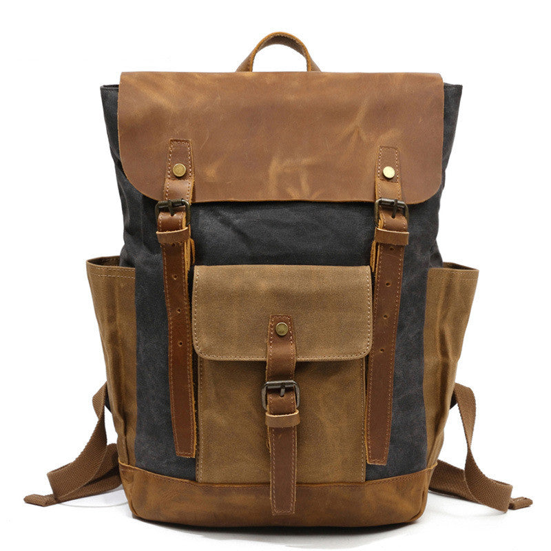 Men's Canvas Crazy Horse Leather Travel Backpack