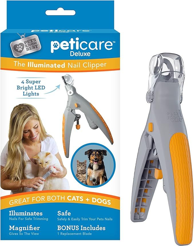 Allstar Innovations PetiCare LED Light Pet Nail Clipper- Great For Trimming Cats & Dogs Nails & Claws, 5X Magnification That Doubles As A Nail Trapper, Quick-Clip, Steel Blades