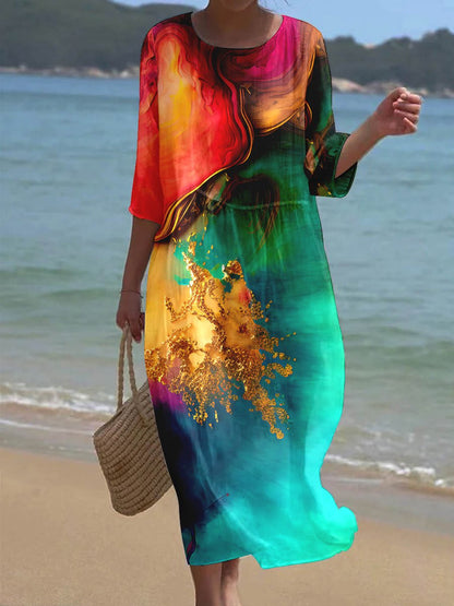 Women's Floral Art Printed Leisure Vacation Dress